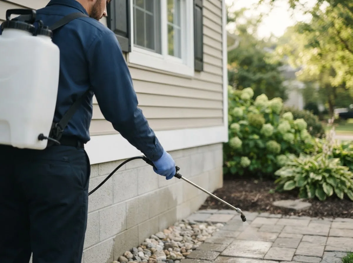 Pest control technician inspecting a home in Chebanse, IL